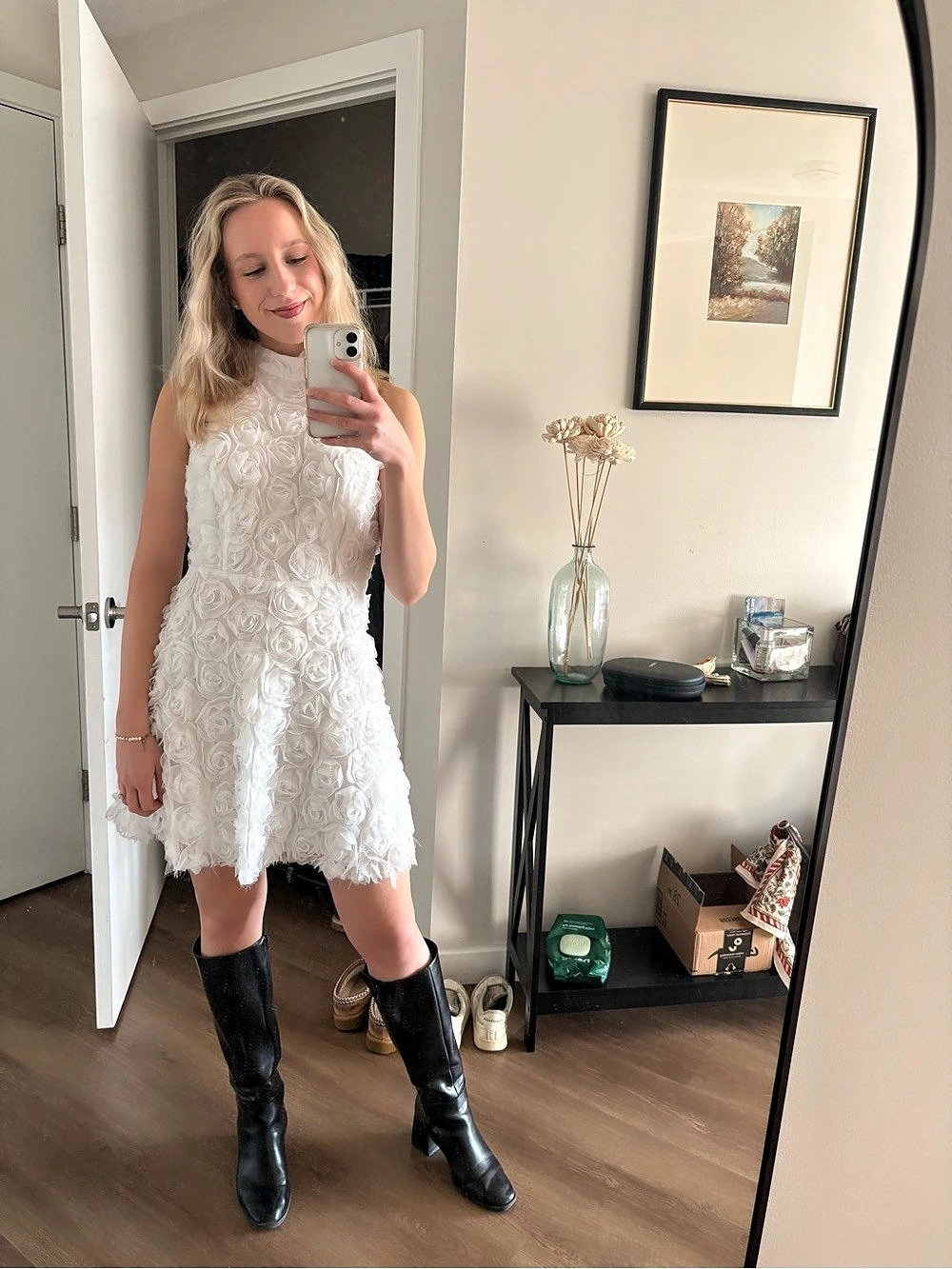 RIHOAS White Rosette Mini Dress White Size Small